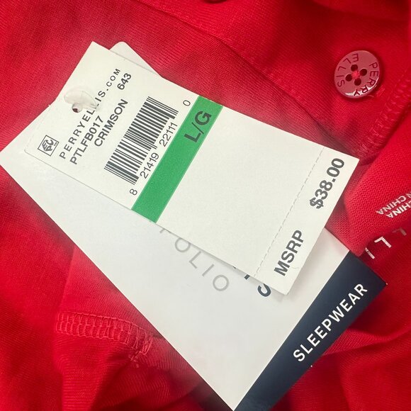 NEW! Perry Ellis Mens Henley PJ Shirt Long Sleeve Red Large Polyester $38 - Picture 3 of 11